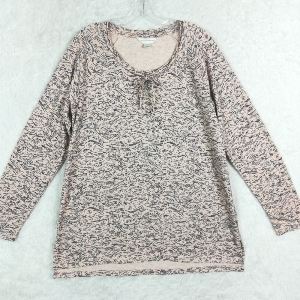 Christopher & Banks Womens Blouse Top Long Sleeve Peach Abstract Print‎ Scoop XL
